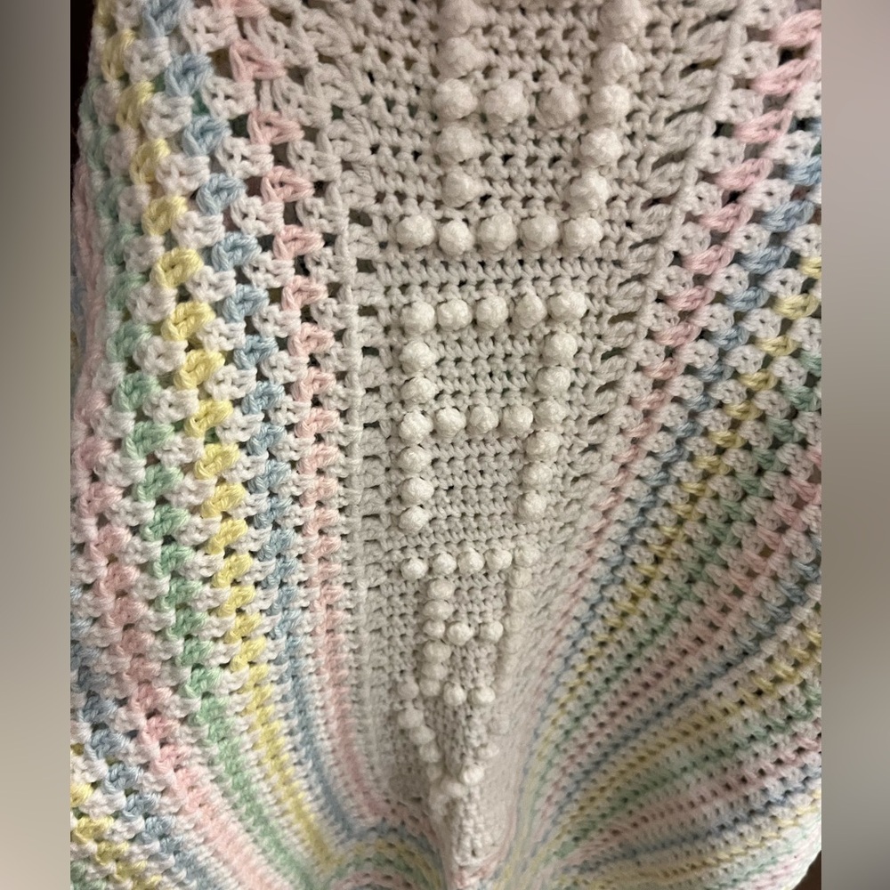VTG HCrochet Pastel Baby Afghan Blanket